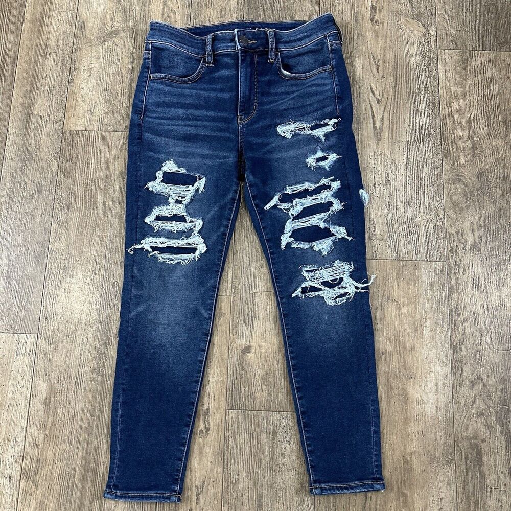 American Eagle HI RISE JEGGING Size 8 X Short Distressed Jeans Denim Pants 28x24